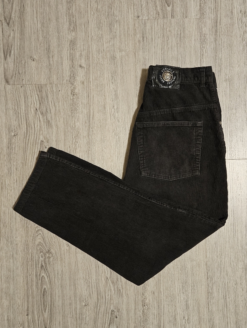 Versace Vintage 38x34 Black Corduroy Straight Men's Jeans - Classic Five-Pocket
